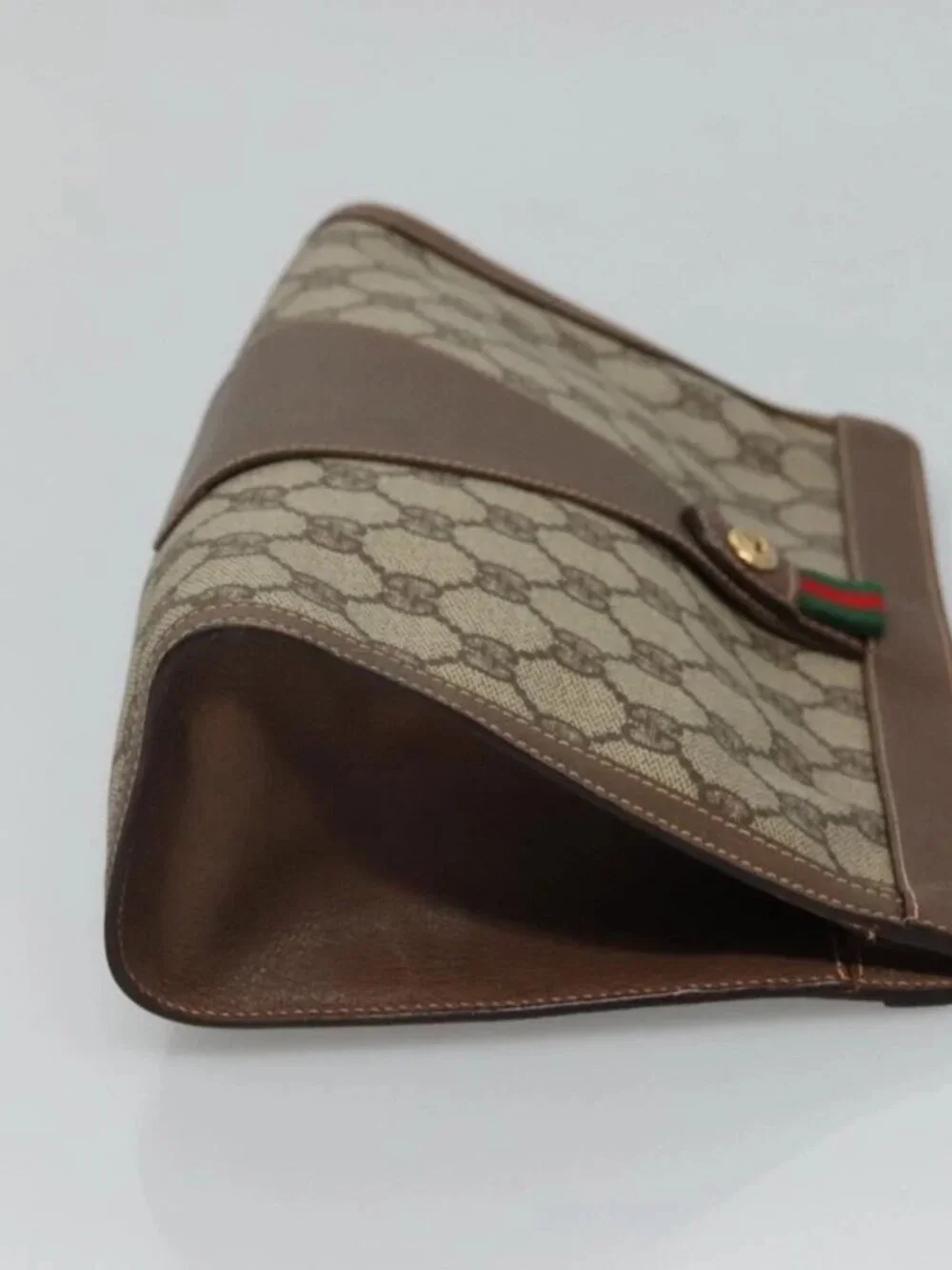 GUCCI GG Supreme Web Sherry Line Clutch Bag PVC Beige Red 156 01 033 Auth MY044